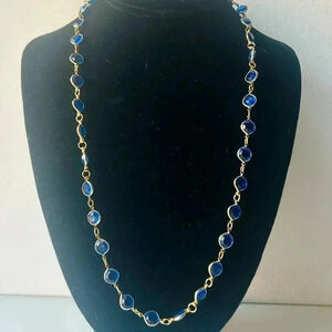 Vintage Blue Stone Bezel Chain Necklace